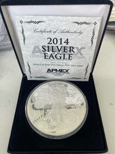lot 1 image: 2014 APMEX 4 Ounce .999 Fine Silver Eagle