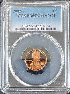 lot 9 image: 2002-S Lincoln Cent Proof PCGS PR69 Red Deep Cameo