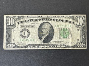 lot 12 image: 1928 B Green Seal $10 Dollar Federal Reserve Note