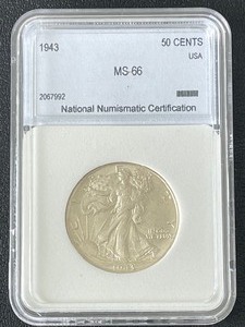 lot 17 image: 1943 Walking Liberty Half Dollar NNC MS66