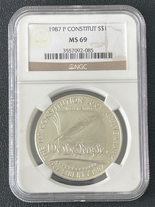 lot 18 image: 1987-P Constitution Silver Dollar NGC MS69