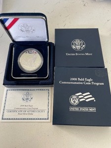 lot 29 image: 2008-P Bald Eagle Silver Dollar Proof