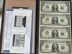 lot 40 image: Uncut Sheet of $1 Dollar Bills