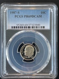 lot 85 image: 1987-S Roosevelt Dime Proof PCGS PR69 Deep Cameo