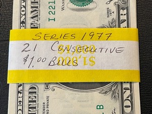 lot 116 image: 1977 A 21 Consecutive Uncirculated $1 Dollar Bills