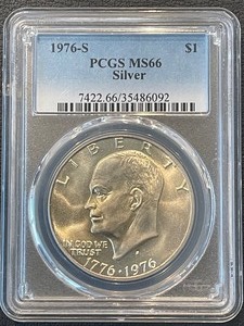 lot 123 image: 1976-S Eisenhower Dollar Silver PCGS MS66