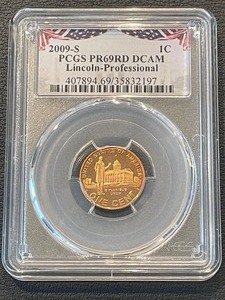 lot 128 image: 2009-S Lincoln Cent Professional Proof PCGS PR69 Red Deep Cameo