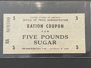 lot 137 image: United States Ration Coupon 5 Pounds Sugar