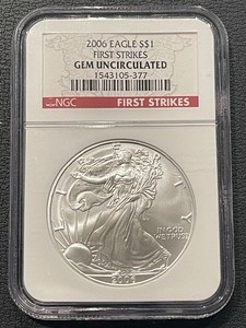 lot 160 image: 2006 Silver Eagle NGC Gem Uncirculated First Strike