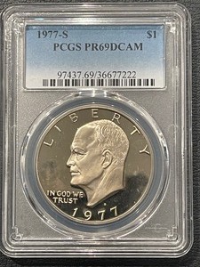 lot 162 image: 1977-S Eisenhower Dollar Proof PCGS PR69 Deep Cameo