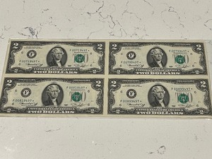 lot 185 image: Uncut Sheet of $2 Dollar Star Notes Low Serial Numbers