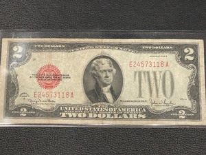 lot 198 image: 1928 G Red Seal $2 Dollar Bill