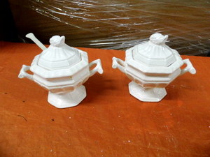 White Ironstone Covered Sauce Dishes