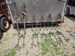 lot 28 image: Unique Vintage Cast Iron Croquet Posts all Have Candle Holders and Bells
