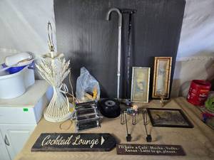 lot 160 image: Home Decor, Canes, Metal Lamp and More