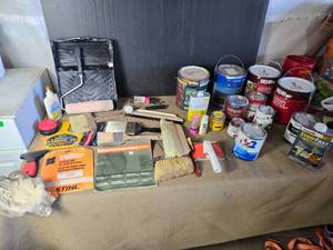 lot 161 image: Large Lot of Painting Supplies and Used Paint Cans
