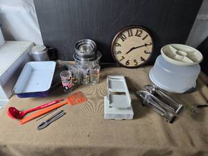 lot 217 image: Vintage Pans, Glasses, Clock and More