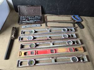 lot 240 image: Large Lot of Adjustable Levels, Socket Set