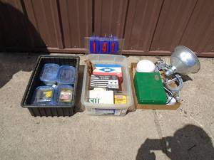 Qty of 3 boxes of nails, work light etc. As shown.