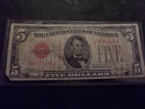 5 Dollar Bill Red Label 1928 Series