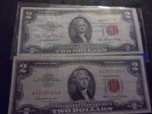 2-Red Label 2 Dollar Bills 1953, 1963
