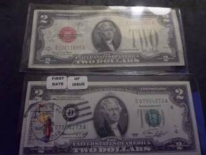 2-Red Label 2 Dollar Bills 1928 & 1976 First Day Issue