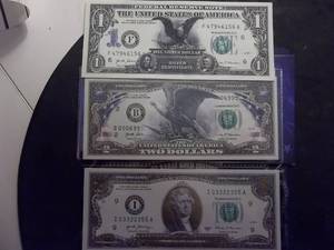 A One Silver Dollar Note, A Special Historic 2 Dollar Bill & A Gold Highlighted 2 Dollar Bill 2017