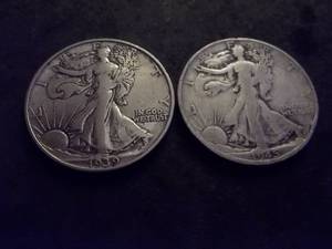 2-Walking Liberty Half Dollars 1939 D, 1945