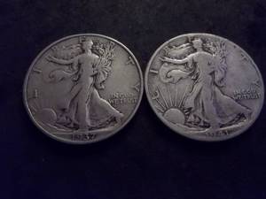 2-Walking Liberty Half Dollars 1937 S, 1941