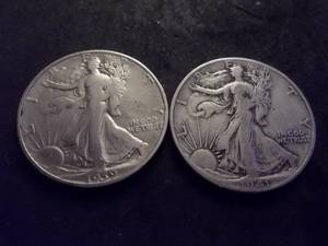 2-Walking Liberty Half Dollars 1939 S, 1941