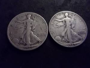 2-Walking Liberty Half Dollars 1929 S, 1942