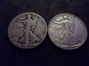 2-Walking Liberty Half Dollars 1920 D, 1947 D