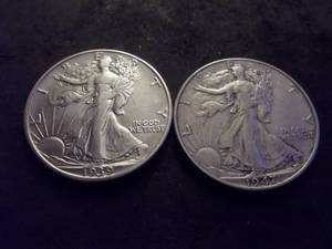 2-Walking Liberty Half Dollars 1939 D, 1947