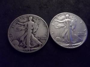 2-Walking Liberty Half Dollars 1939, 1943