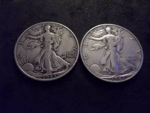 2-Walking Liberty Half Dollars 1943, 1947