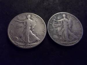 2-Walking Liberty Half Dollars 1935, 1942 S
