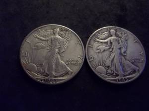 2-Walking Liberty Half Dollars 1943 D, 1945 D