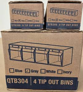 TIP OUT BINS STORAGE SYSTEMS 4 BIN AND TWO 9 BIN CONTAINERS PARTS BINS