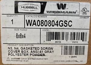HUBBELL WIEGMANN 8x8x4 N3,N4, GASKETED SCREW COVER BOX NEW OPEN BOX