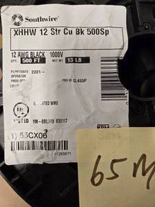 Southwire 12 AWG BLACK 1000V Stranded  Approx. 500ft