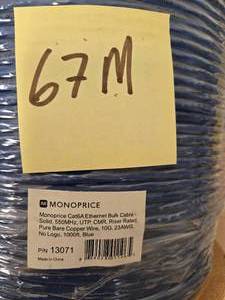MONOPRICE Cat6A Ethernet Bulk Cable - Solid 23AWG 1000ft