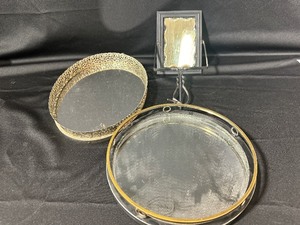 lot 66 image: Two Vintage Mirrored Trays and Hanging Mirror