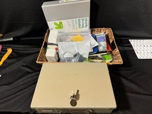 lot 74 image: Safe with Lock and Office Supplies