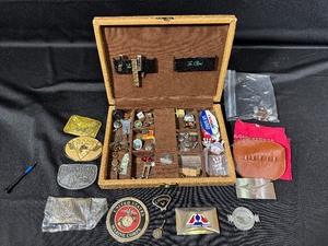 lot 104 image: Vintage Belt Buckles, Tie Clips and More