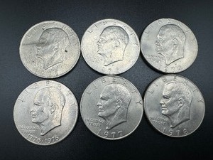 lot 4 image: Six Clad Eisenhower Dollars 1971, 1972, 1974, 1976, 1977, 1978
