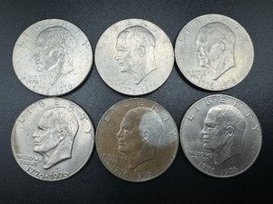 lot 5 image: Six Bicentennial Clad Eisenhower Dollars