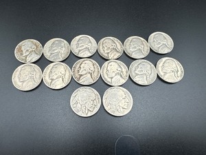 lot 24 image: Two Buffalo Nickels and Twelve 1930s & 1940s Jefferson Nickels