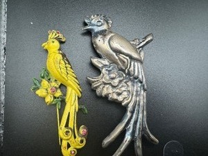 lot 220 image: Vintage 30s - 40s Sterling Silver Bird Broach from Mexico and Colorful Vintage Bird Broach