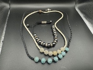 lot 230 image: Balla Jewelry Hematite Slide Adjustable Bracelet with Rhinestone Rondelles and Two Balla Necklaces