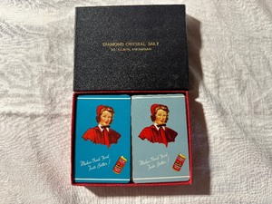 lot 49 image: Vintage Diamond Crystal Salt Playing Cards in Original Box - Two Complete Decks in Great Shape